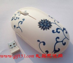 青花向陽花無線鼠標定制批發